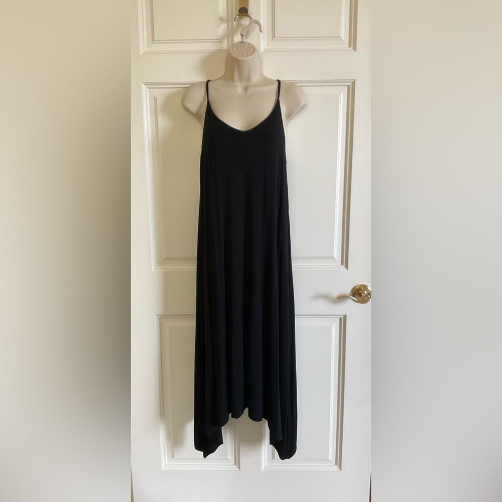 Women’s xsmall asymmetrical jersey, knit, trapeze maxi dress, with shelf bra